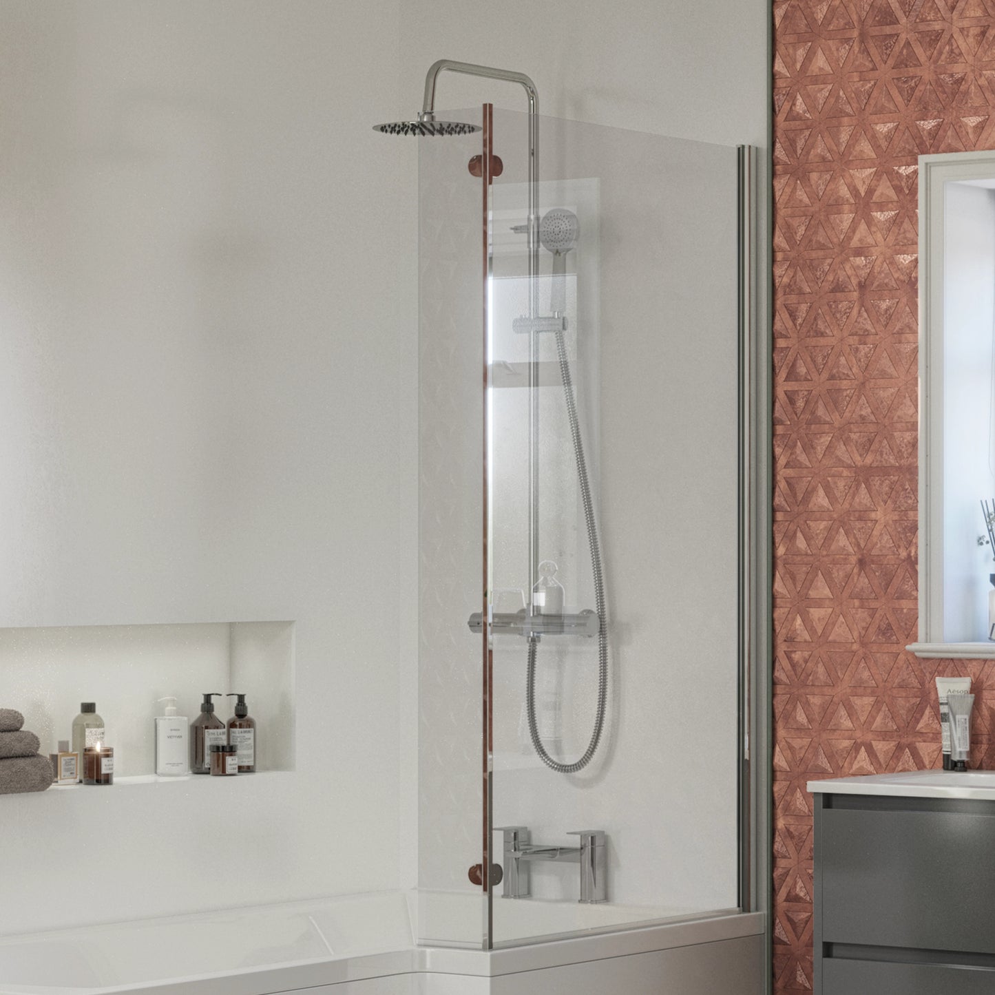 Loughton Column Shower w/ Rail, Hose & Round Head - Chrome