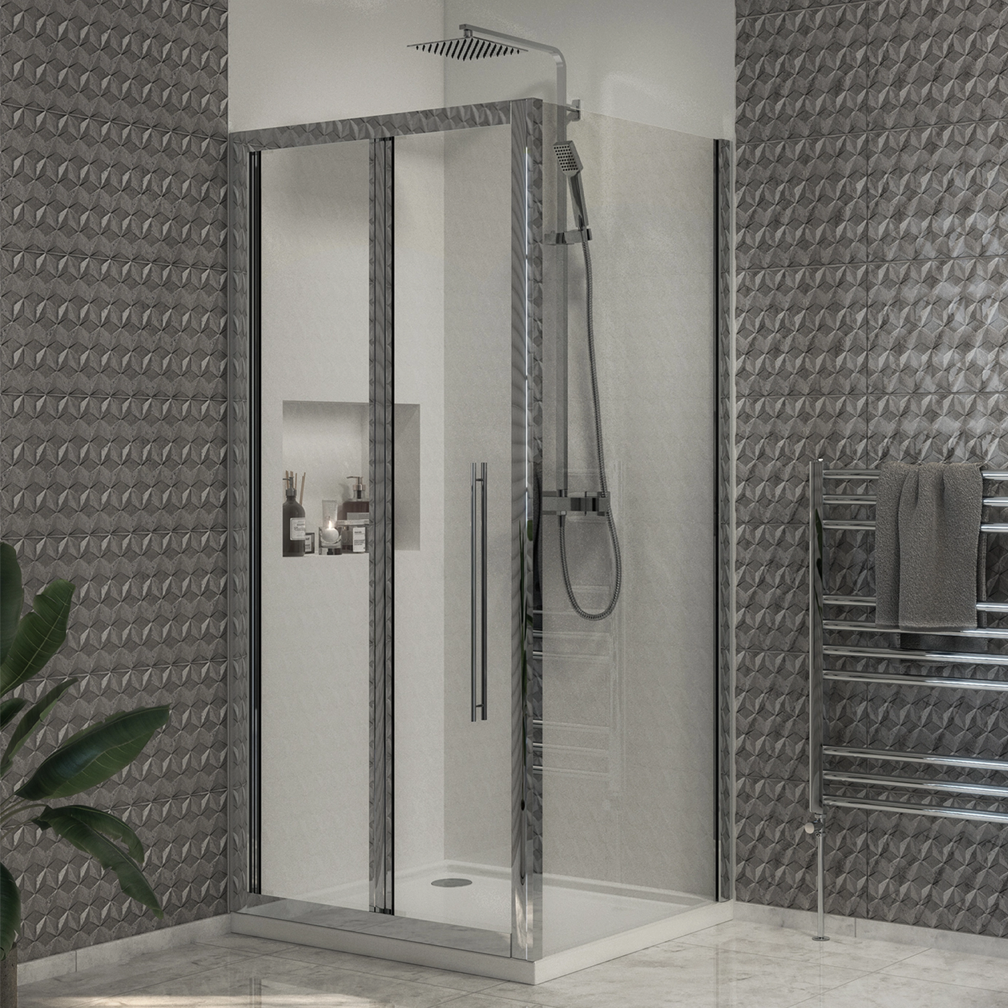 Loughton Column Shower w/ Rail, Hose & Square Head - Chrome