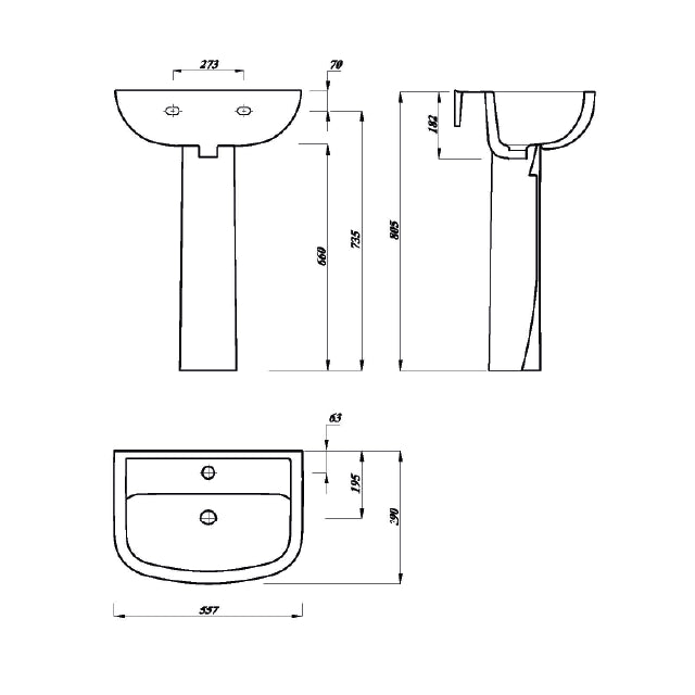 Howe 550mm x 390mm 1 Tap Hole Basin - White
