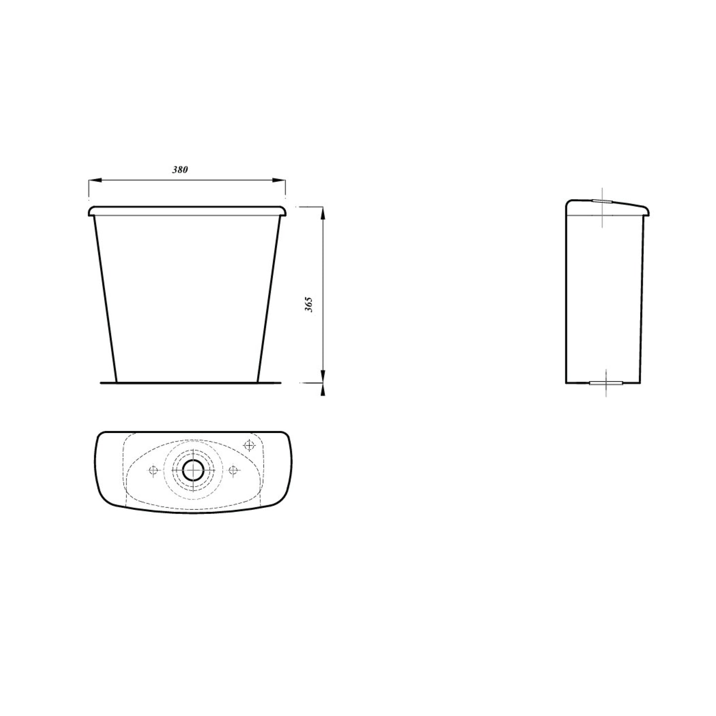 Howe 365mm x 380mm Dual Flush Cistern & Mechanism - White