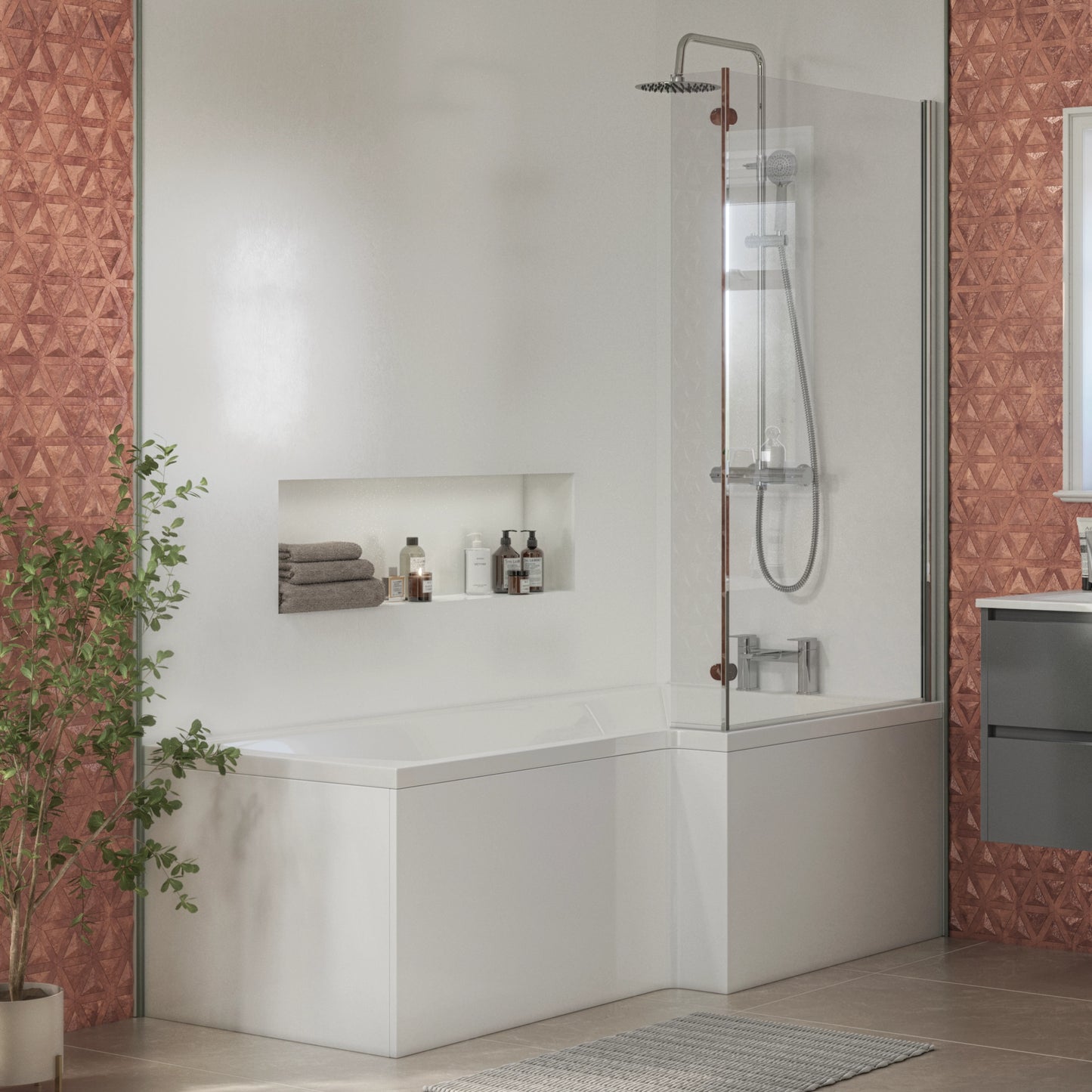 Walton 6mm x 860mm x 1440mm L Shaped Bath Screen