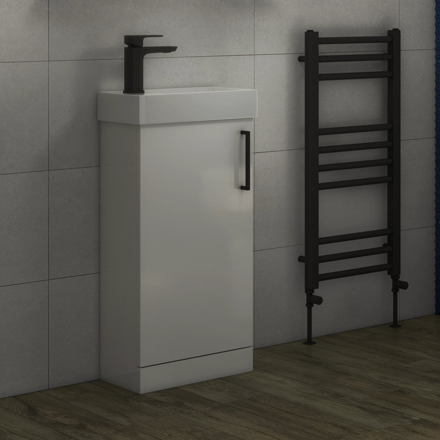 Glebe 400mm x 750mm x 230mm Floorstanding Cloakroom Vanity Unit w/ 1 Tap hole Basin & Handles - Matt White