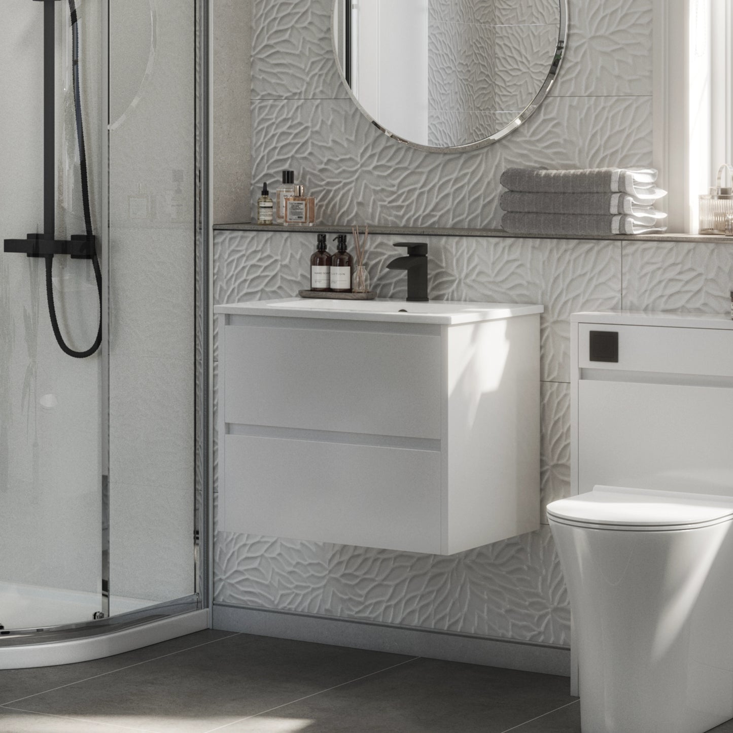 Glebe 600mm x 500mm x 480mm 2 Drawer Wall Mounted Vanity Unit - Matt White