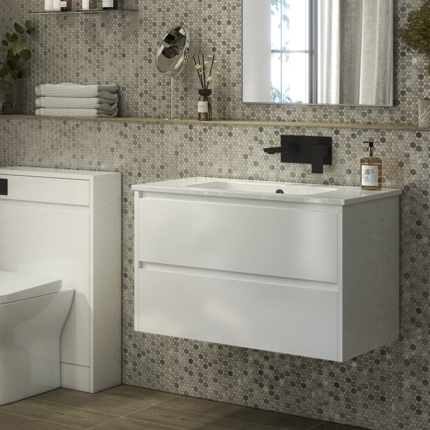 Glebe 800mm x 500mm x 480mm 2 Drawer Wall Mounted Vanity Unit - Matt White