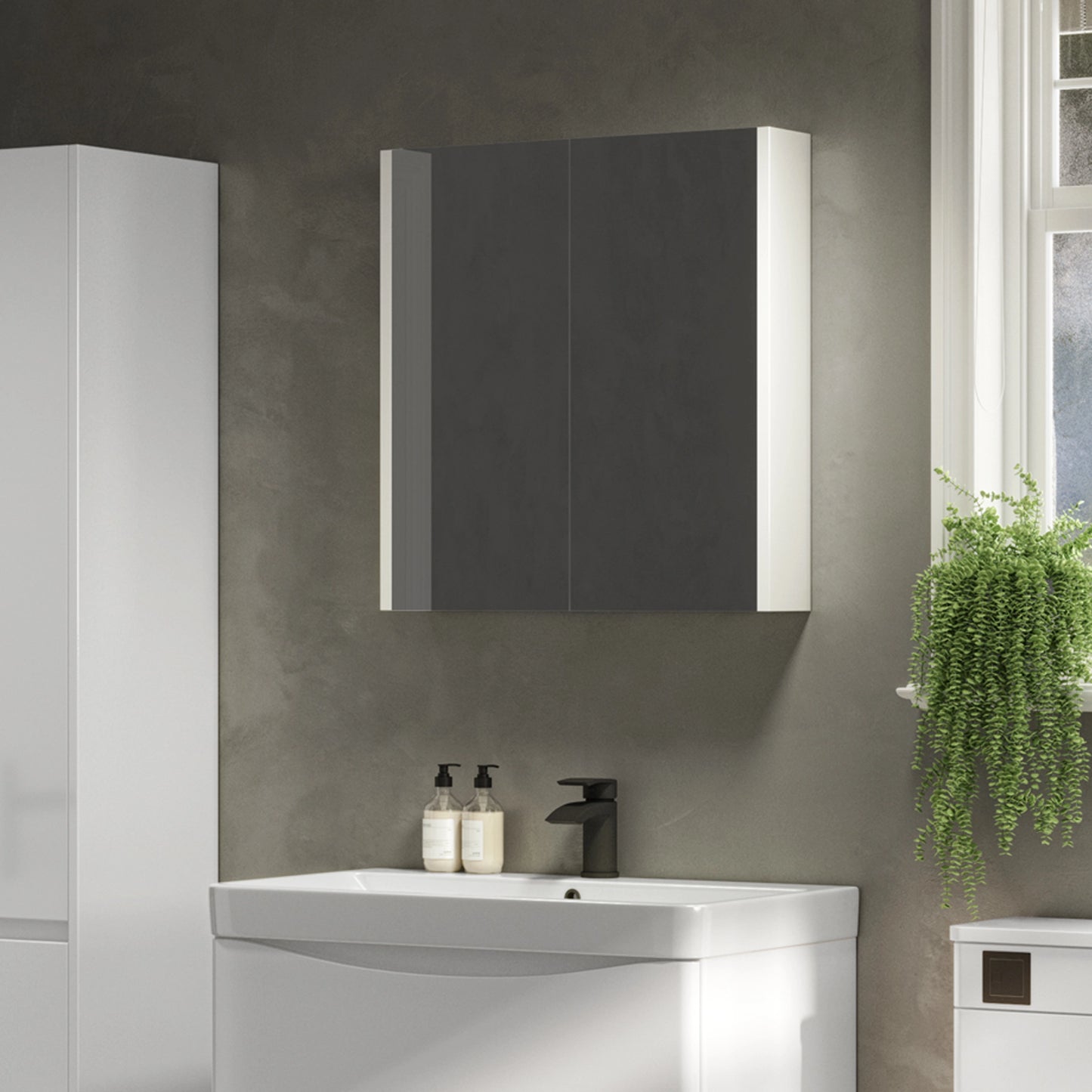 Glebe 580mm x 650mm 2 Door Mirror Cabinet w/ Glass Shelves - Matt White