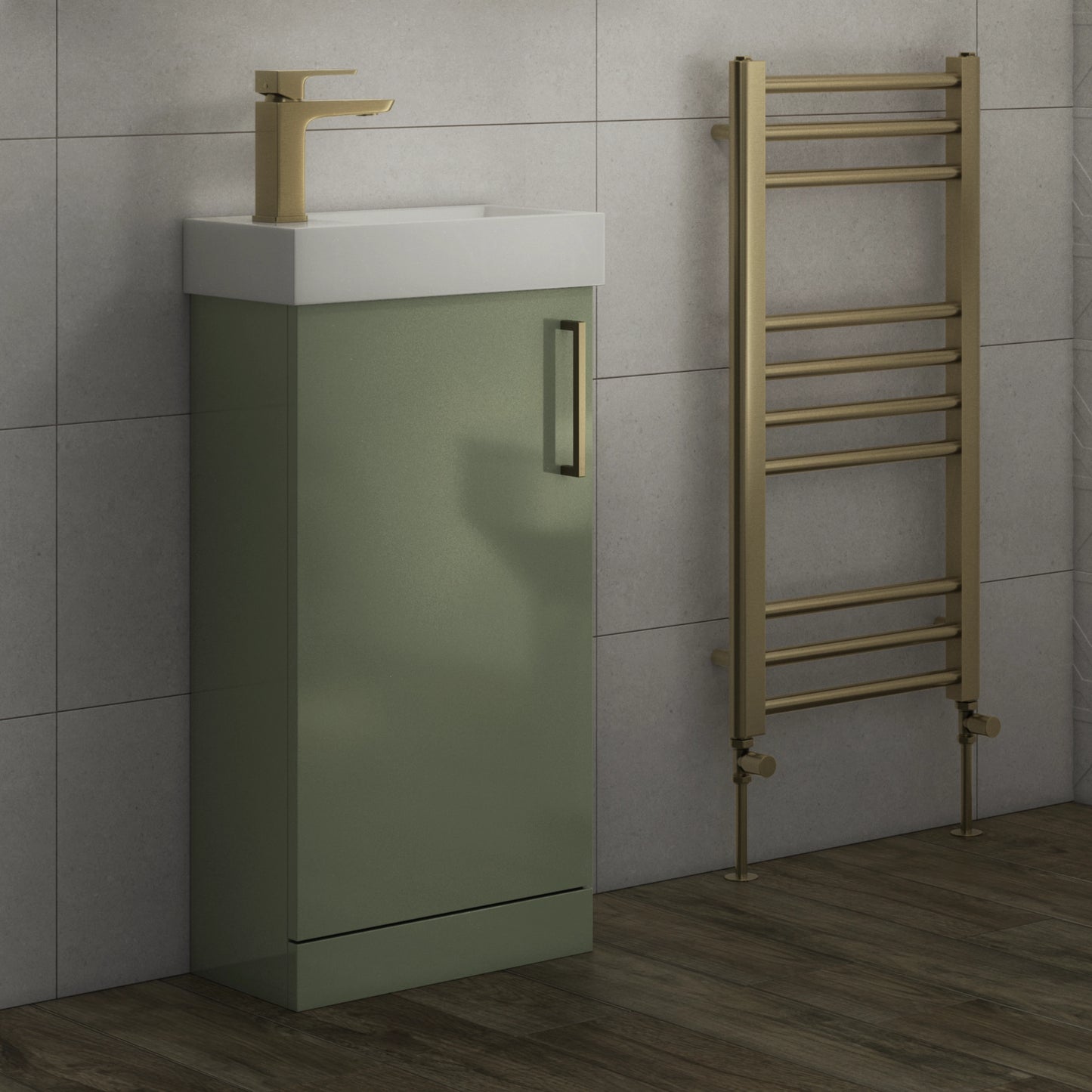 Glebe 400mm x 750mm x 230mm Floorstanding Cloakroom Vanity Unit w/ 1 Tap hole Basin & Handles - Savannah Green