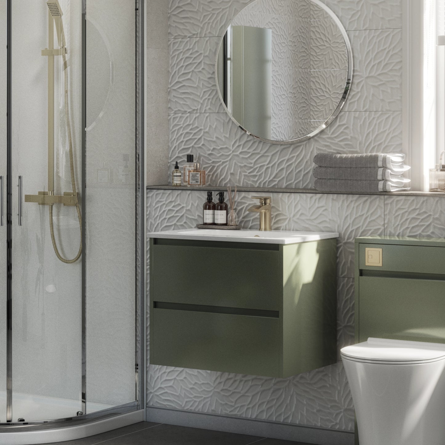 Glebe 600mm x 500mm x 480mm 2 Drawer Wall Mounted Vanity Unit - Savannah Green