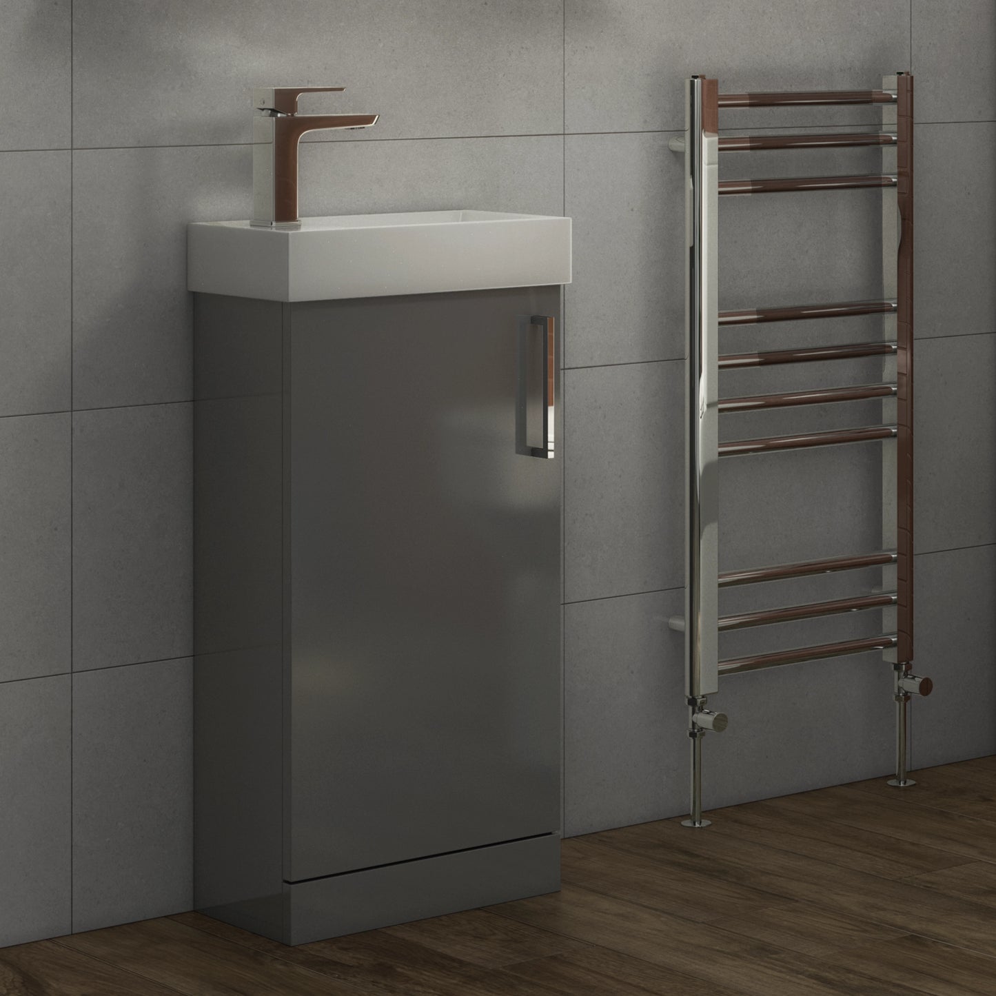 Glebe 400mm x 750mm x 230mm Floorstanding Cloakroom Vanity Unit w/ 1 Tap hole Basin & Handles - Matt Grey
