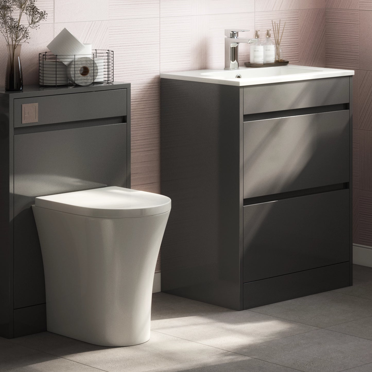 Glebe 620mm x 850mm x 480mm 2 Drawer Floorstanding Vanity Unit - Matt Grey