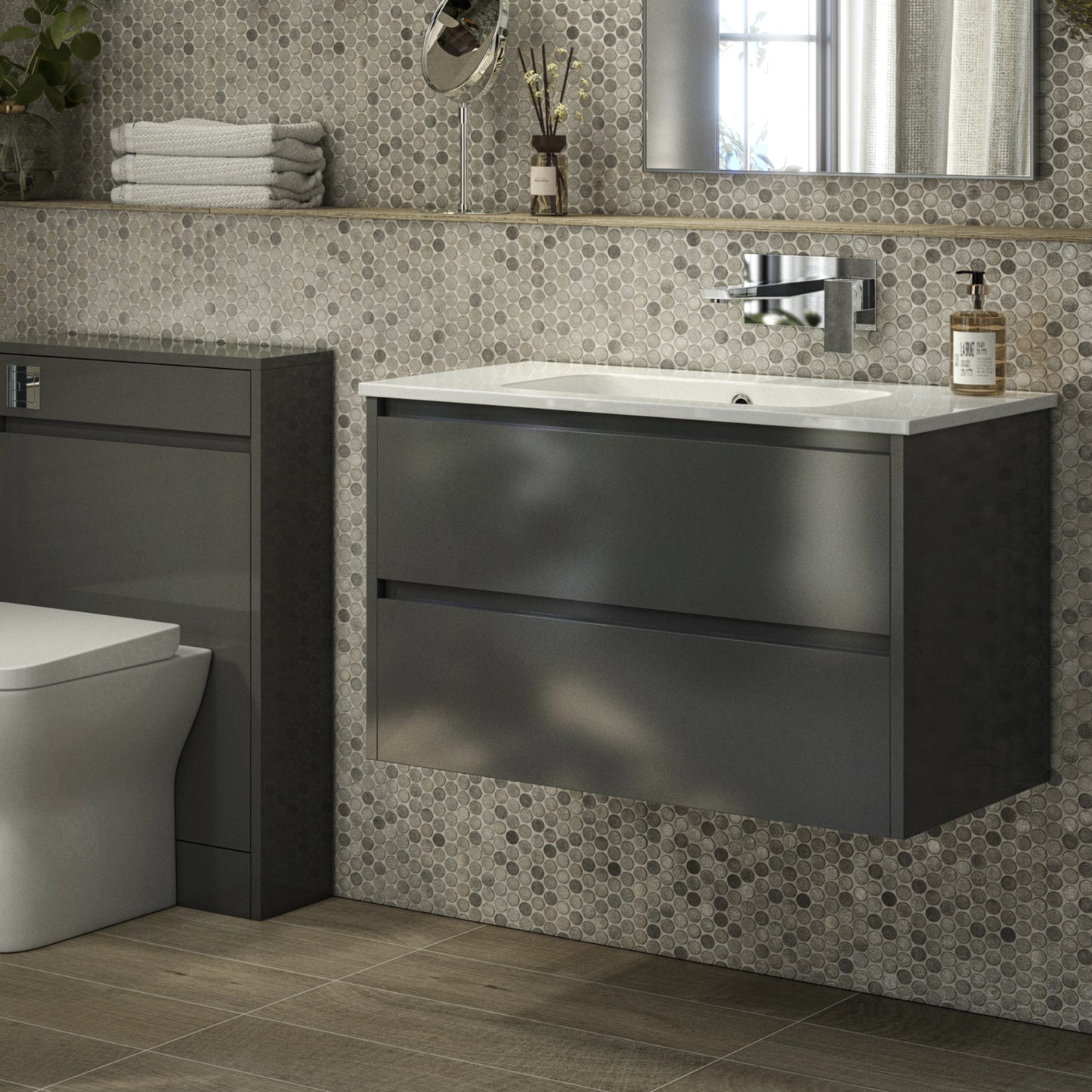 Glebe 800mm x 500mm x 480mm 2 Drawer Wall Mounted Vanity Unit - Matt Grey