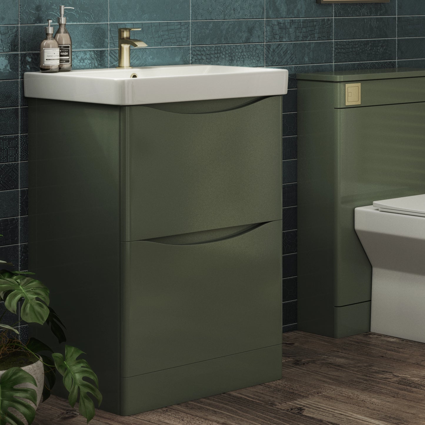 Oxley 580mm x 830mm x 465mm 2 drawer Floorstanding Vanity Unit - Savannah Green