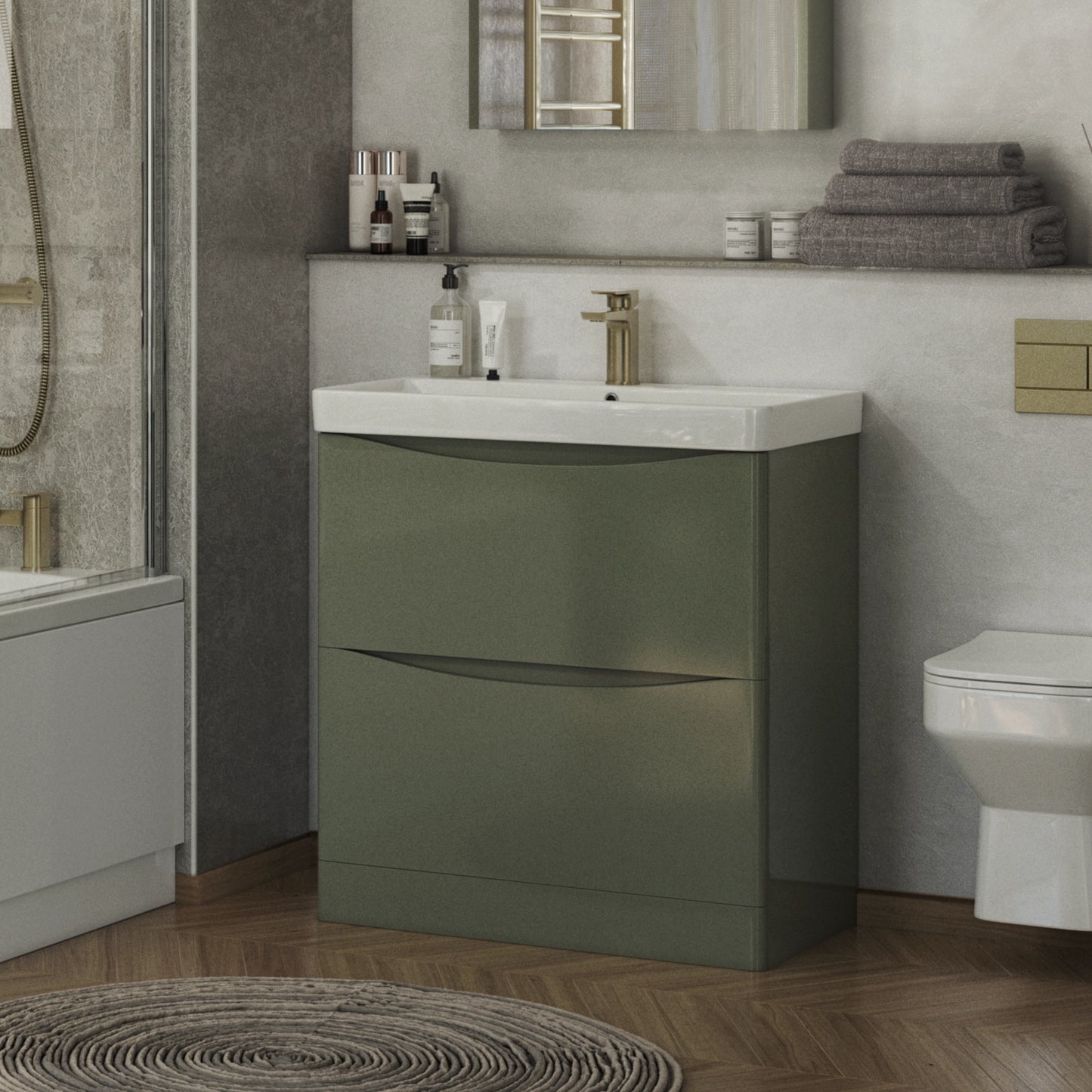 Oxley 780mm x 830mm x 465mm 2 drawer Floorstanding Vanity Unit - Savannah Green