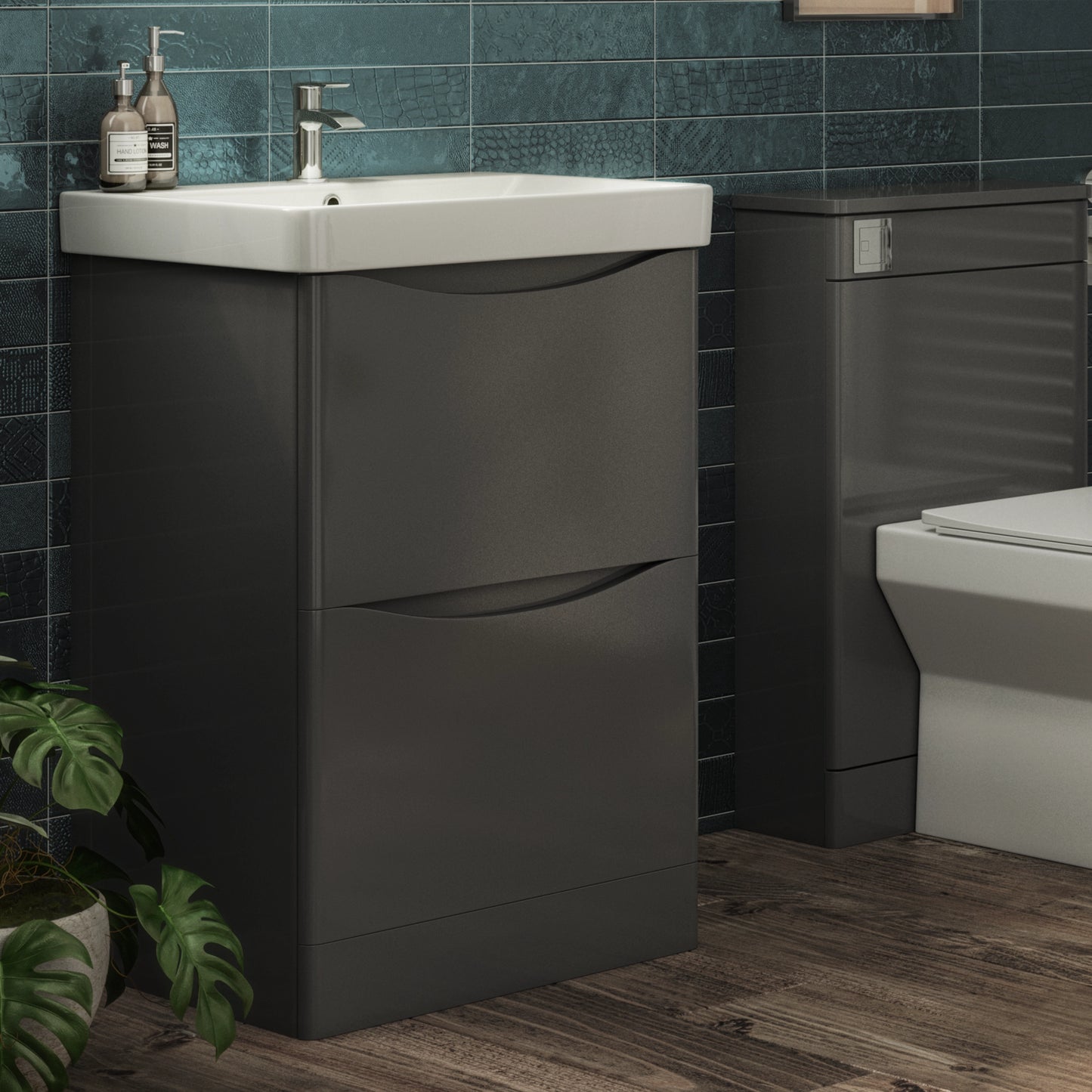 Oxley 580mm x 830mm x 465mm 2 drawer Floorstanding Vanity Unit - Matt Grey