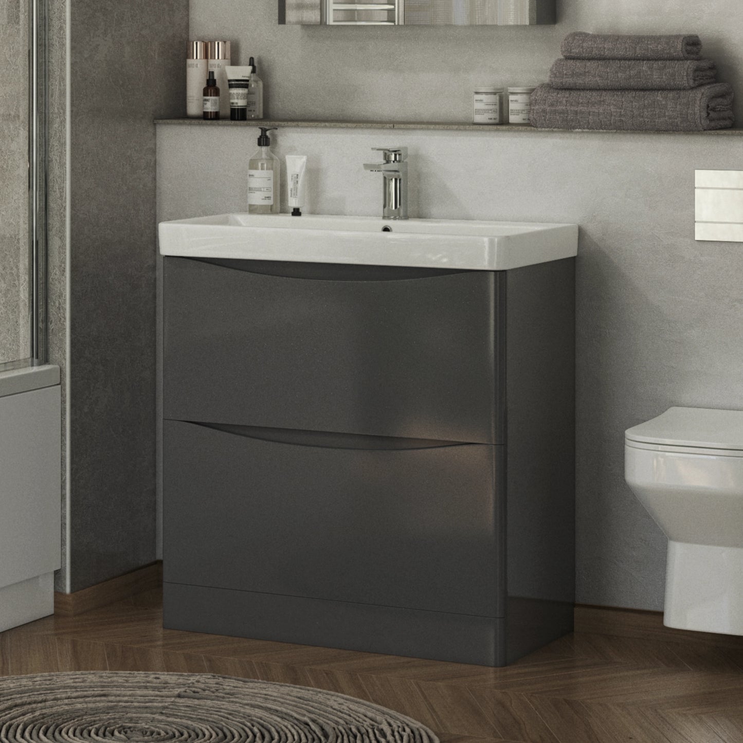 Oxley 780mm x 830mm x 465mm 2 drawer Floorstanding Vanity Unit - Matt Grey