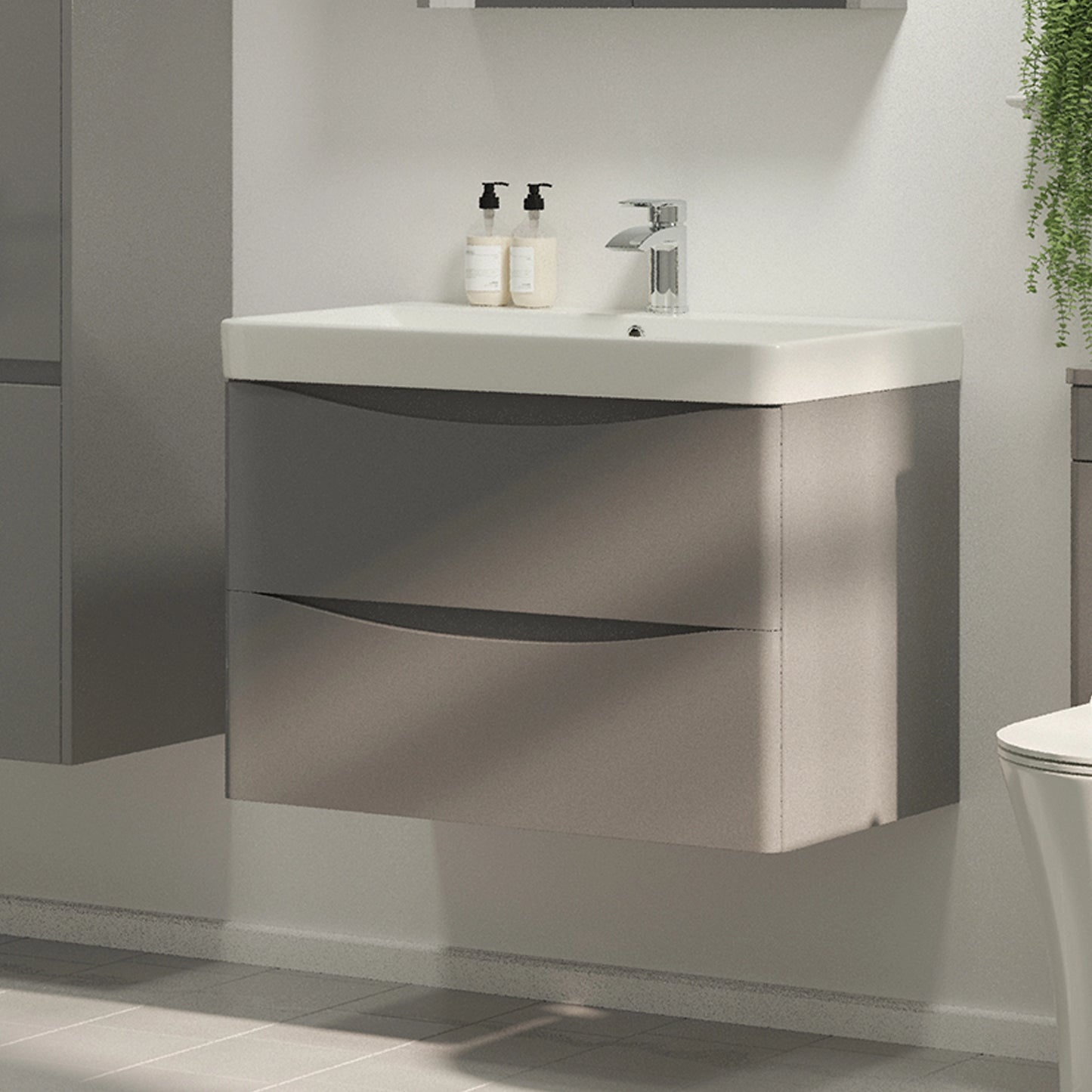 Oxley 800mm x 500mm x 460mm 2 Drawer Wall Mounted Vanity Unit - Matt Grey