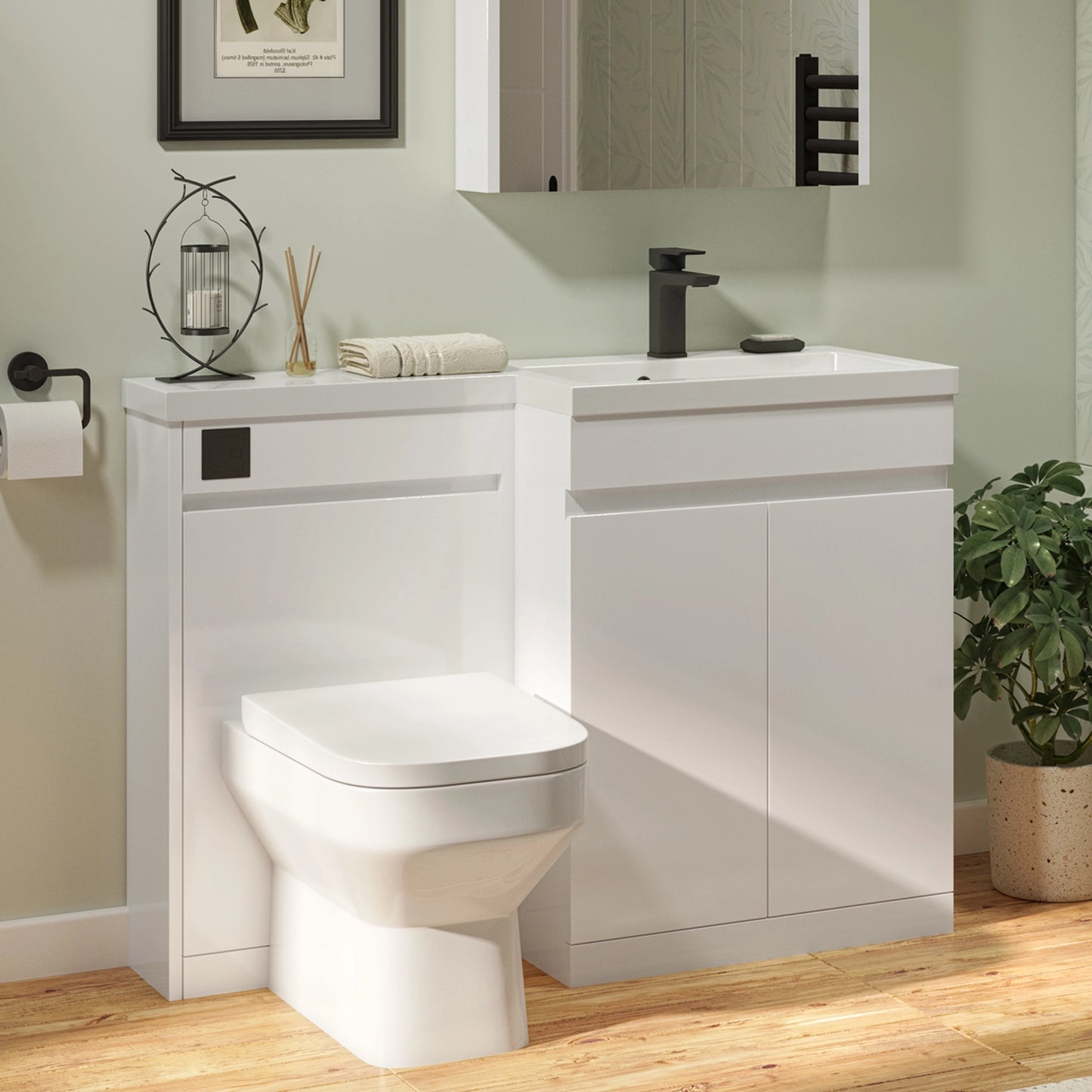 Shenley 1107mm x 390mm 1 Tap Hole Right Handed L Shape Gelcast Basin - White