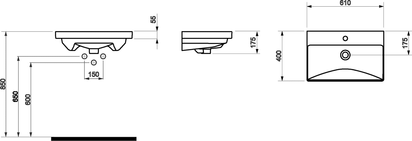 Shenley 610mm x 400mm 1 Tap Hole Ceramic Basin - White