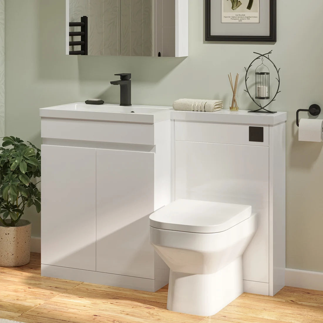 Shenley 625mm x 825mm x 410mm 2 Door Handleless Floorstanding Vanity Unit - Matt White