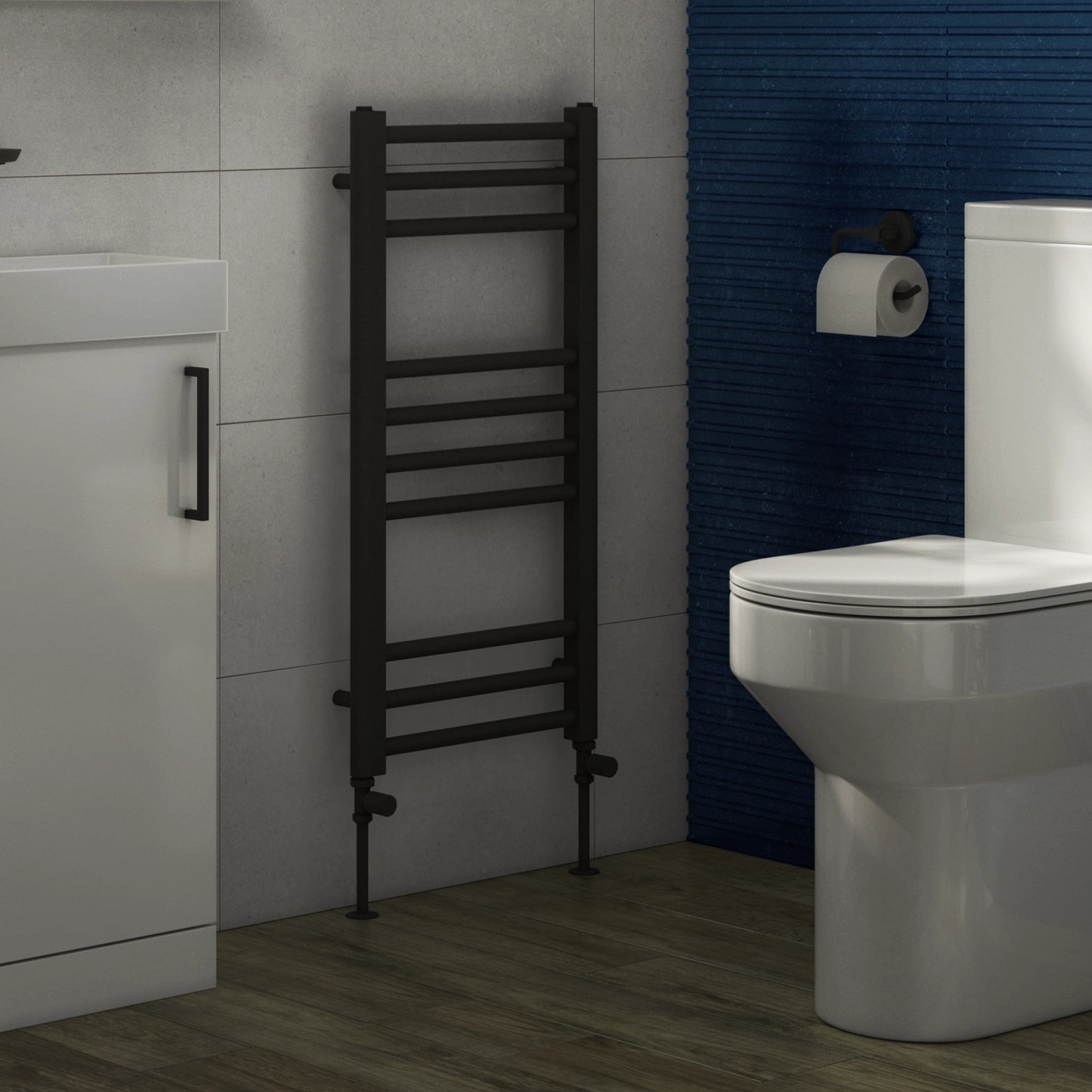 Campbell Straight 800 x 400mm Towel Warmer - Matt Black