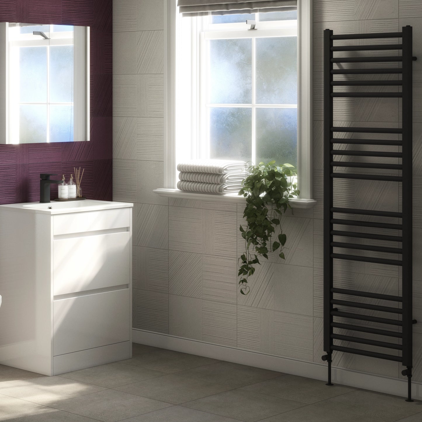 Campbell Straight 1600 x 500mm Towel Warmer - Matt Black
