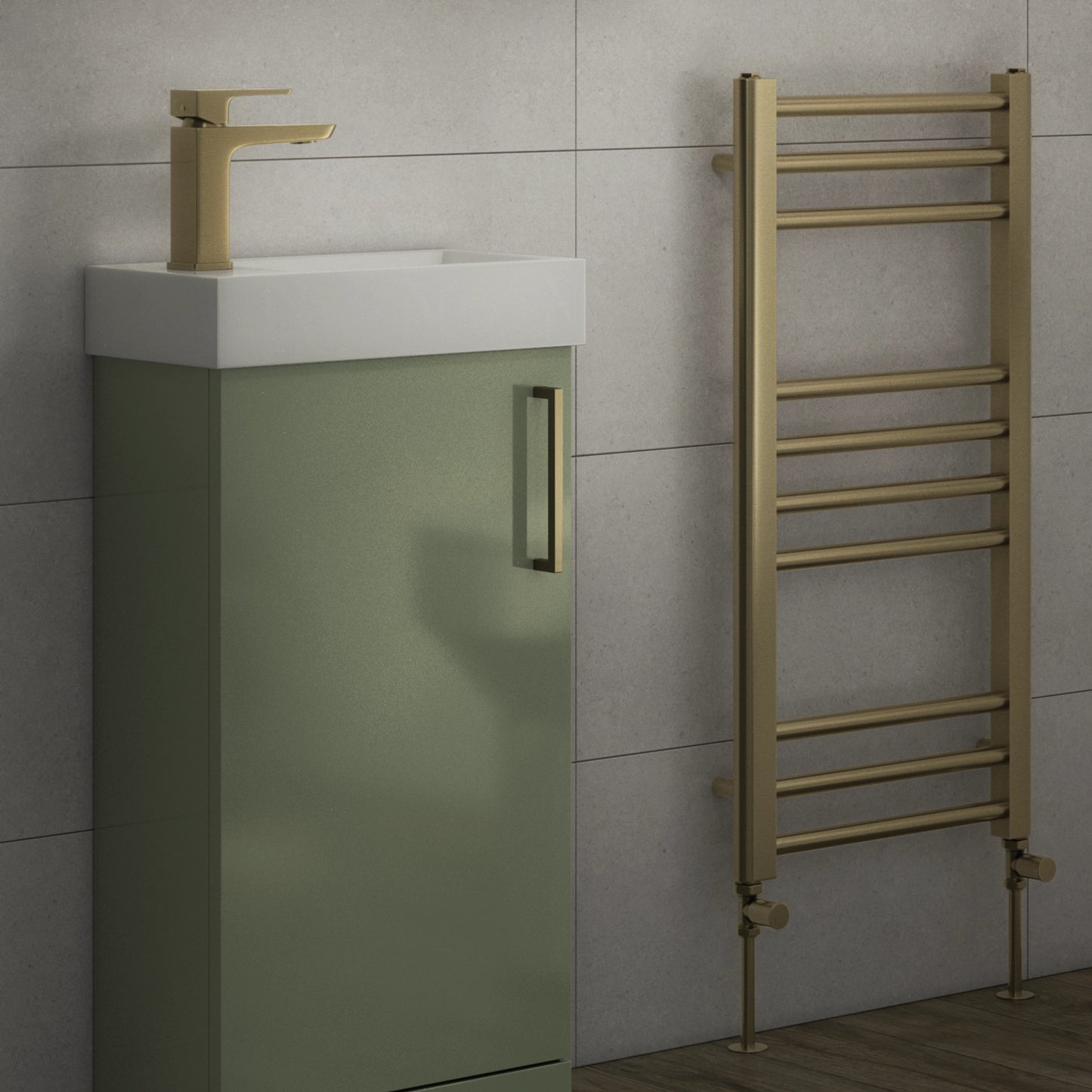 Campbell Straight 800 x 400mm Towel Warmer - Brass