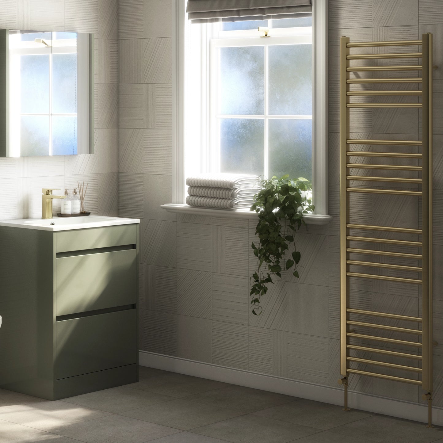 Campbell Straight 1600 x 500mm Towel Warmer - Brass