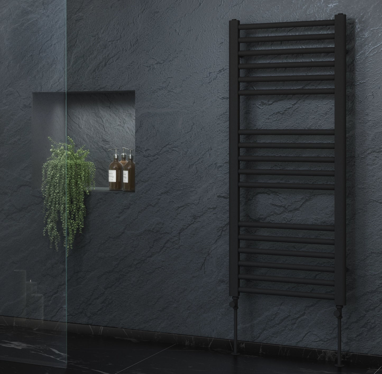 Campbell Straight Matt Black Towel Warmer