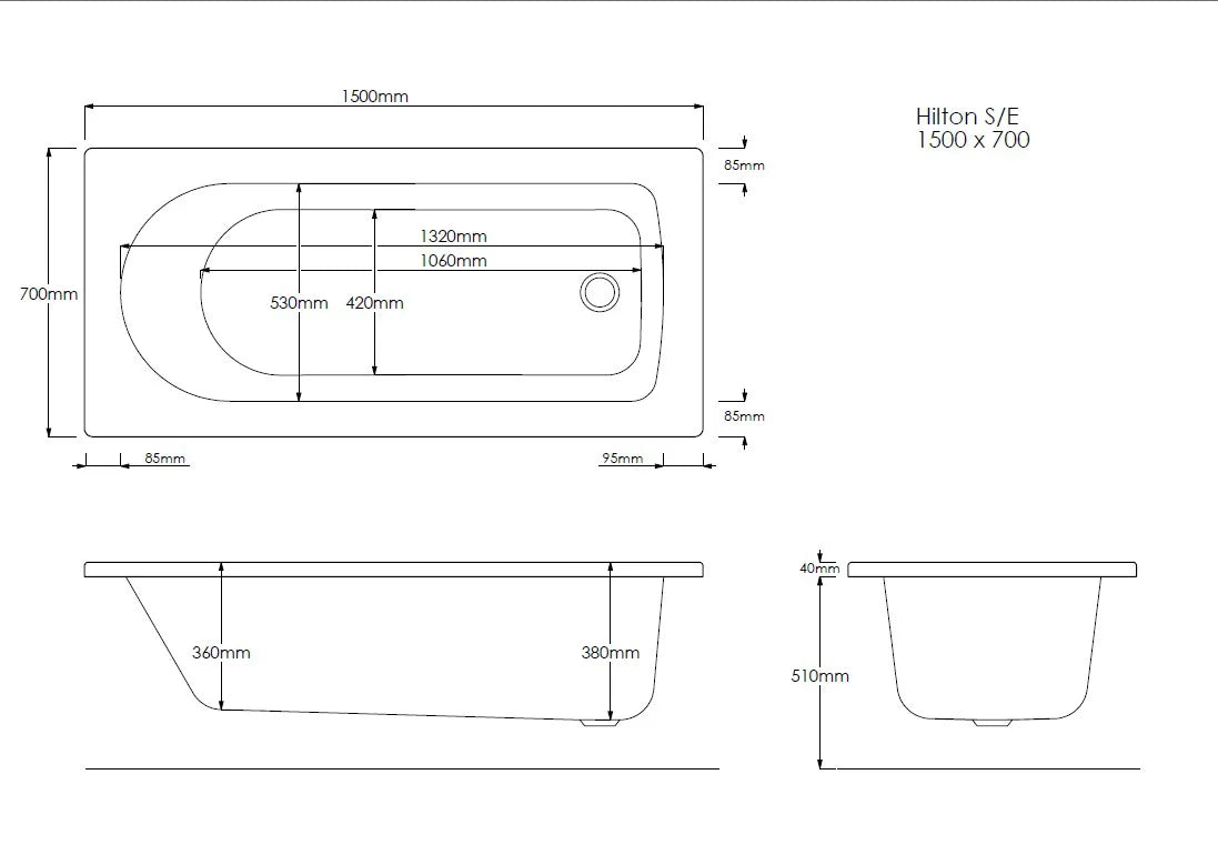 Swan Middleton 1700mm x 700mm Single Ended Bath