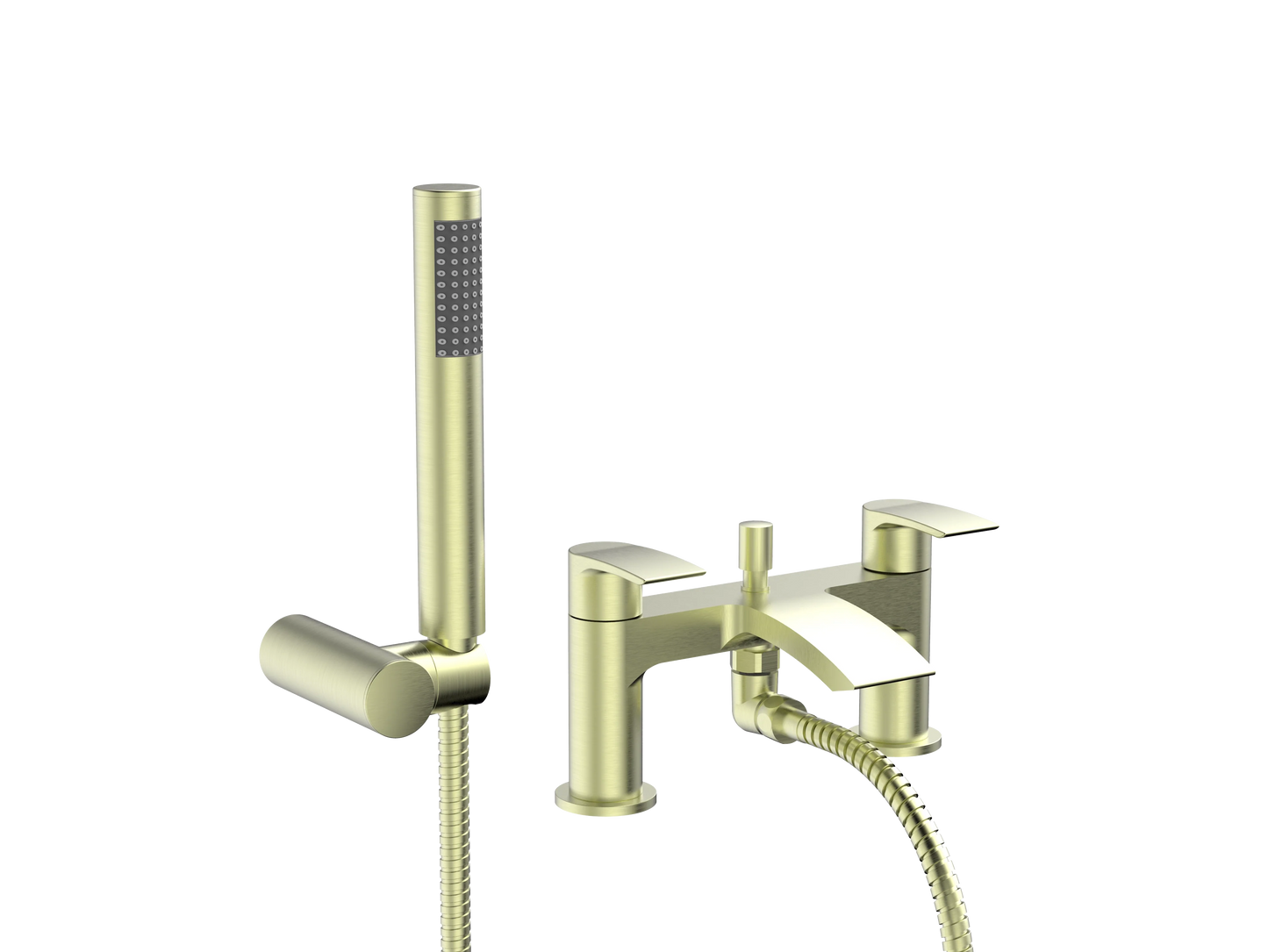 Swan Linford PVD Coated Bath Shower Mixer w/ 2 Tap Holes, Slide Rail & Fixed & Handheld Shower Head - Brushed Brass