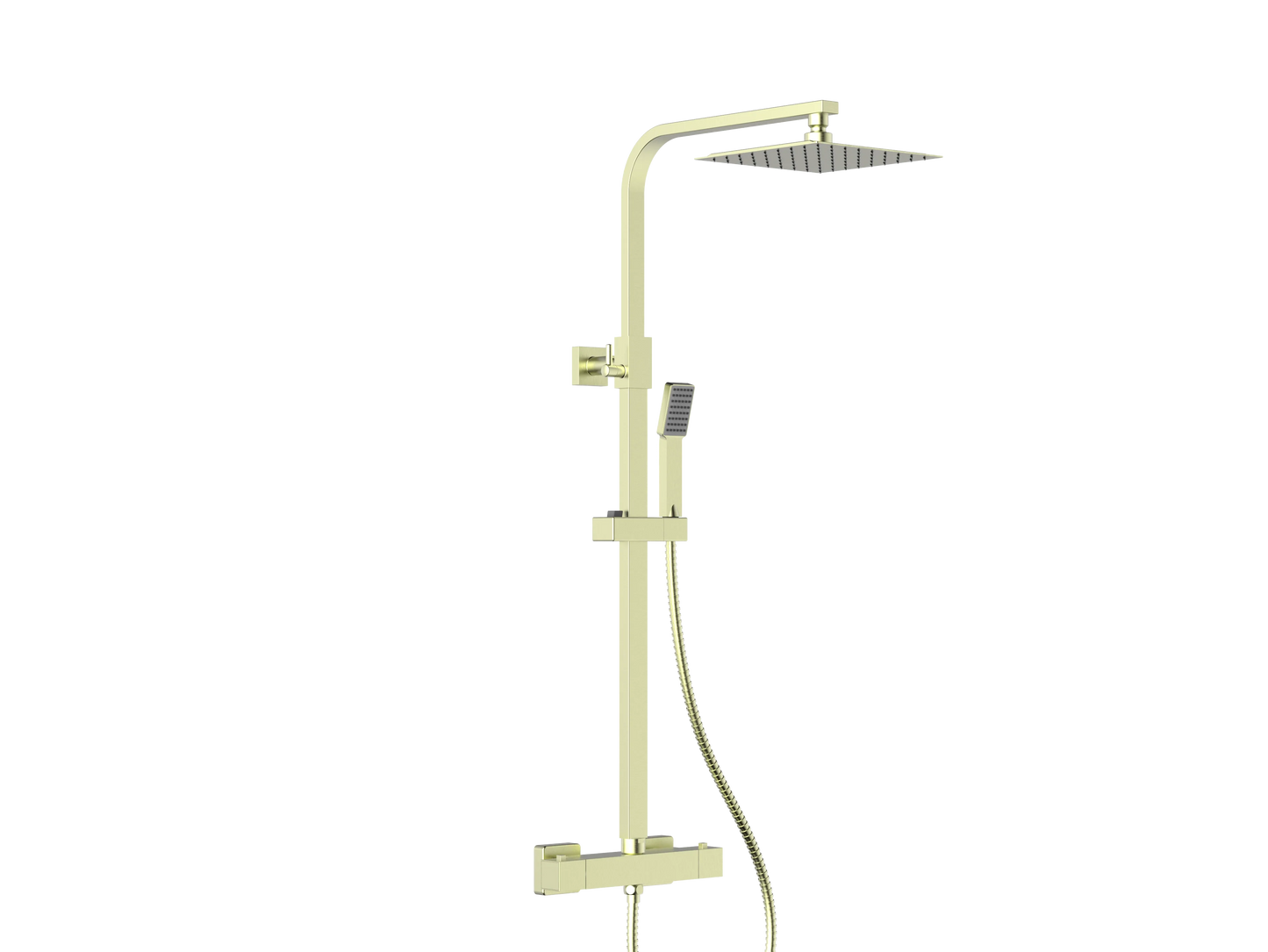 Swan Loughton PVD Coated Column Shower w/ Rail, Hose & Square Head - Brushed Brass