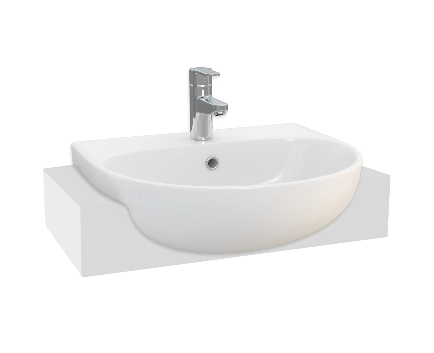 Swan Willen 550mm Round Semi Recessed 1 Tap Hole Basin - White