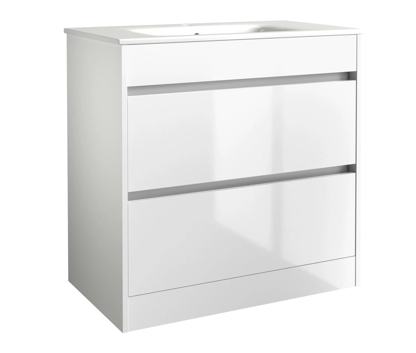 Swan Glebe 820mm x 850mm x 480mm 2 Drawer Floorstanding Vanity Unit - Matt White