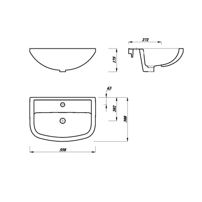 Howe 550mm Semi Recessed 1 Tap Hole Basin - White