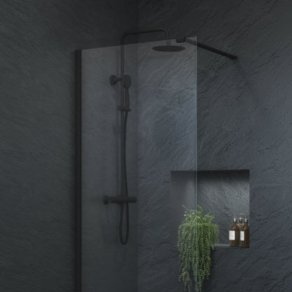 Loughton Electroplated Column Shower w/ Rail, Hose & Round Head - Black