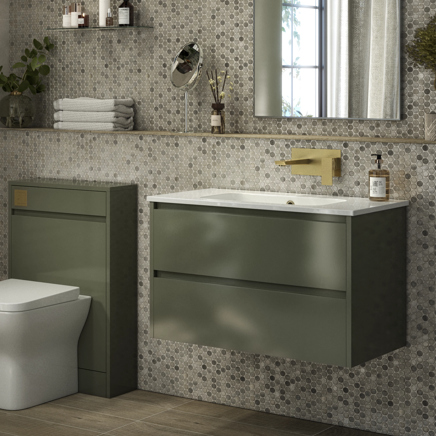 Glebe 800mm x 500mm x 480mm 2 Drawer Wall Mounted Vanity Unit - Savannah Green