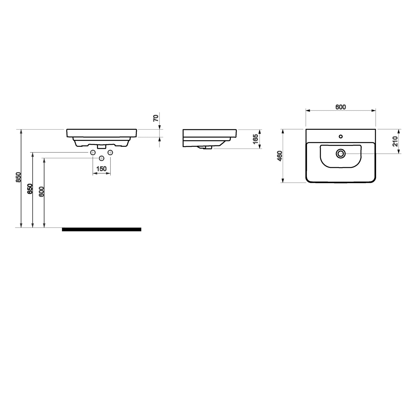 Oxley 600mm x 460mm 1 Tap Hole Ceramic Basin