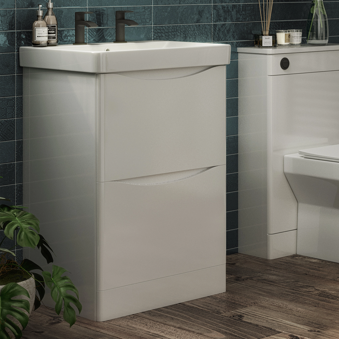 Oxley 580mm x 830mm x 465mm 2 drawer Floorstanding Vanity Unit - Matt White