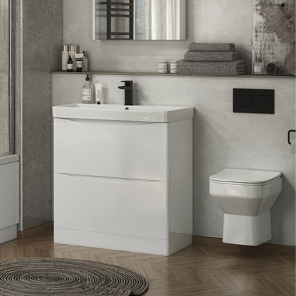 Oxley 780mm x 830mm x 465mm 2 drawer Floorstanding Vanity Unit - Matt White