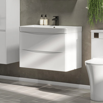 Oxley 800mm x 500mm x 460mm 2 Drawer Wall Mounted Vanity Unit - Matt White