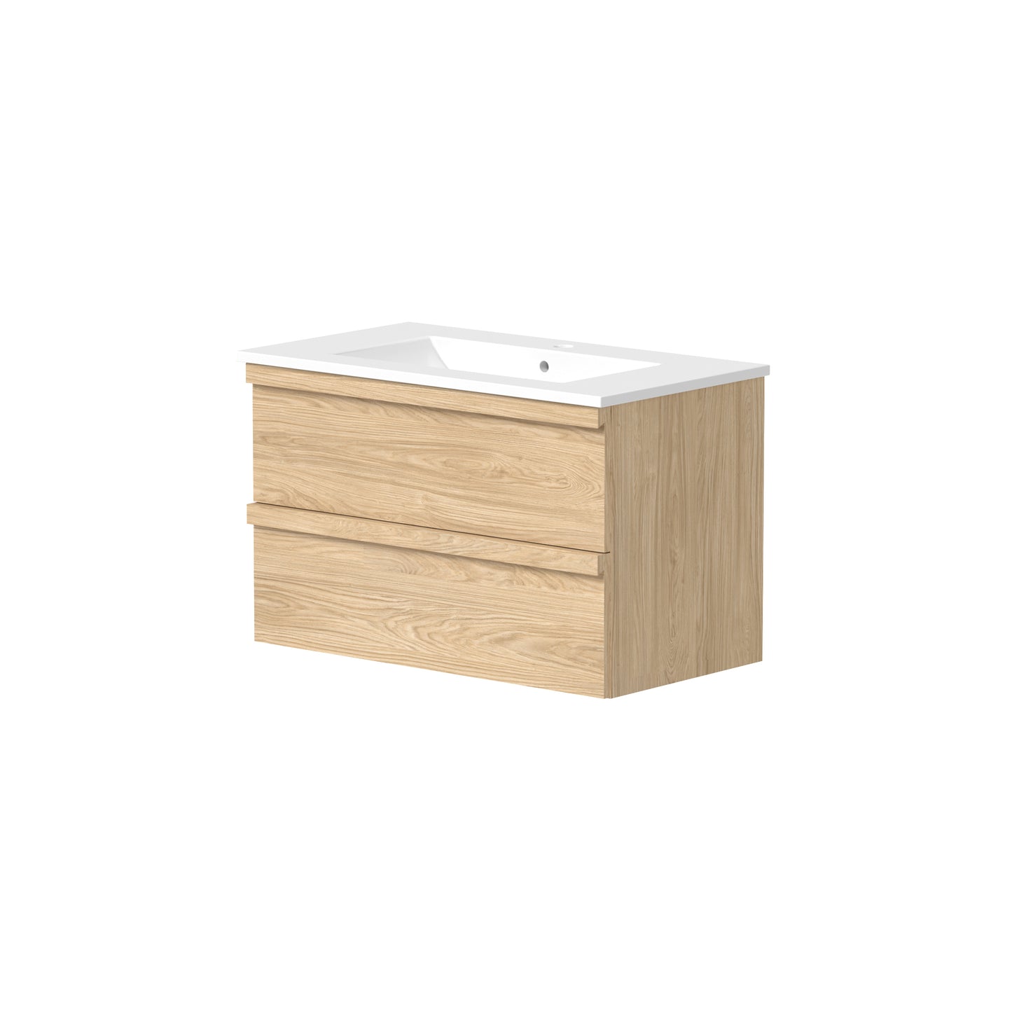 Swan Pagoda 800mm Basin Unit w/ 2 Drawers & Solid Wood Handle - Light Oak