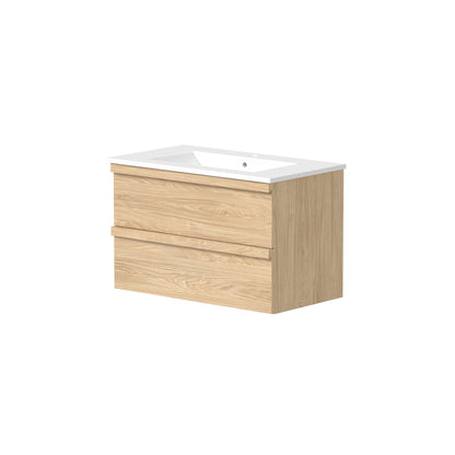 Swan Pagoda 800mm Basin Unit w/ 2 Drawers & Solid Wood Handle - Light Oak
