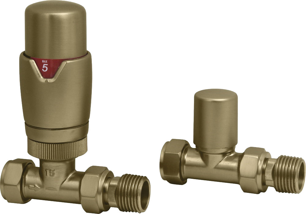 Swan TMV Thermostatic Straight Valve - Brushed Brass