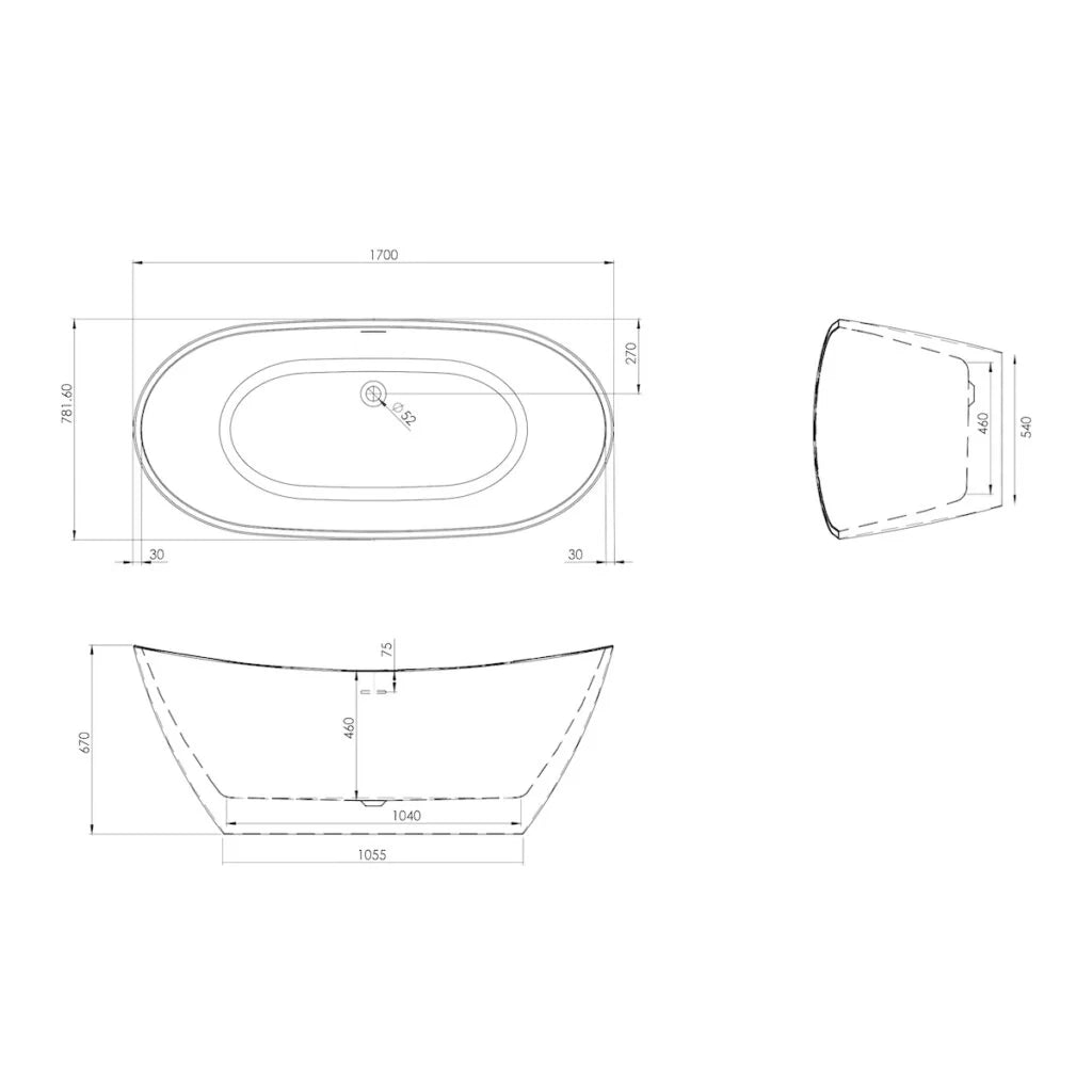 Furzton 1700mm x 800mm Freestanding Bath - Gloss White