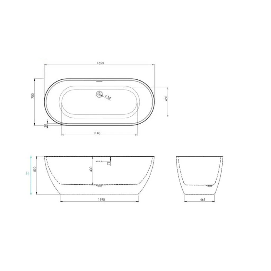 Caldecotte 1650mm x 700mm Freestanding Bath - Gloss White