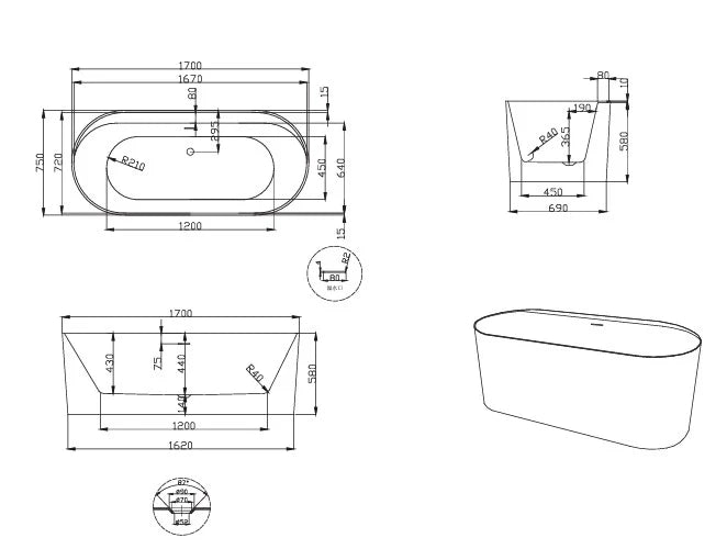 Swan Emberton 1700mm x 750mm Freestanding Bath - Gloss White