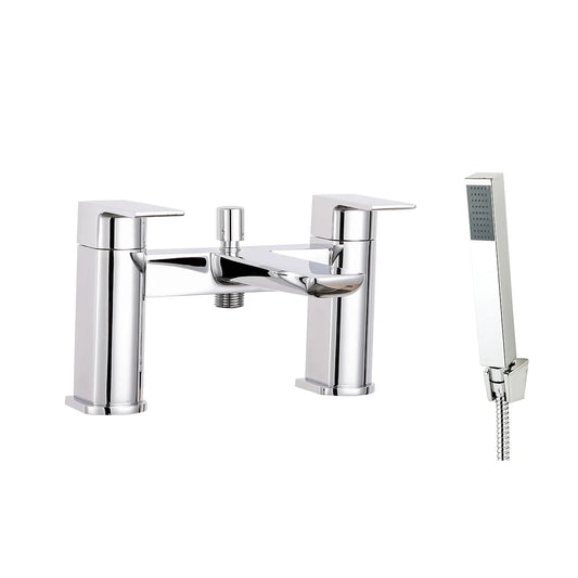 Swan Hazeley Bath Shower Mixer w/ 2 Tap Holes, Slide Rail & Fixed & Handheld Shower Head - Chrome