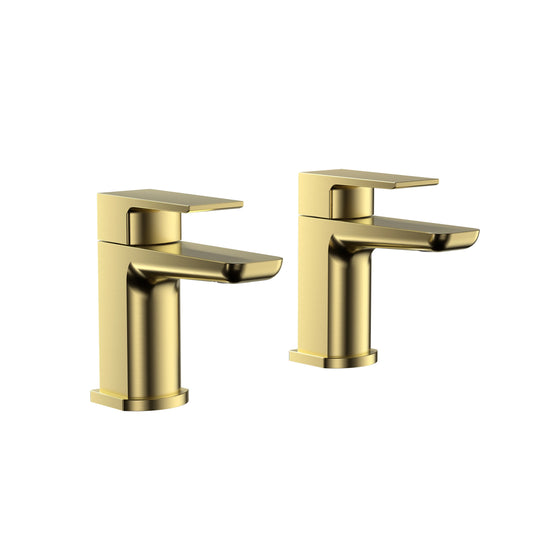 Swan Hazeley PVD Coated Bath Pillar Taps w/ 2 Tap Holes - Brushed Brass