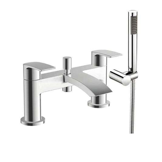 Swan Linford Bath Shower Mixer w/ 2 Tap Holes, Slide Rail & Fixed & Handheld Shower Head - Chrome