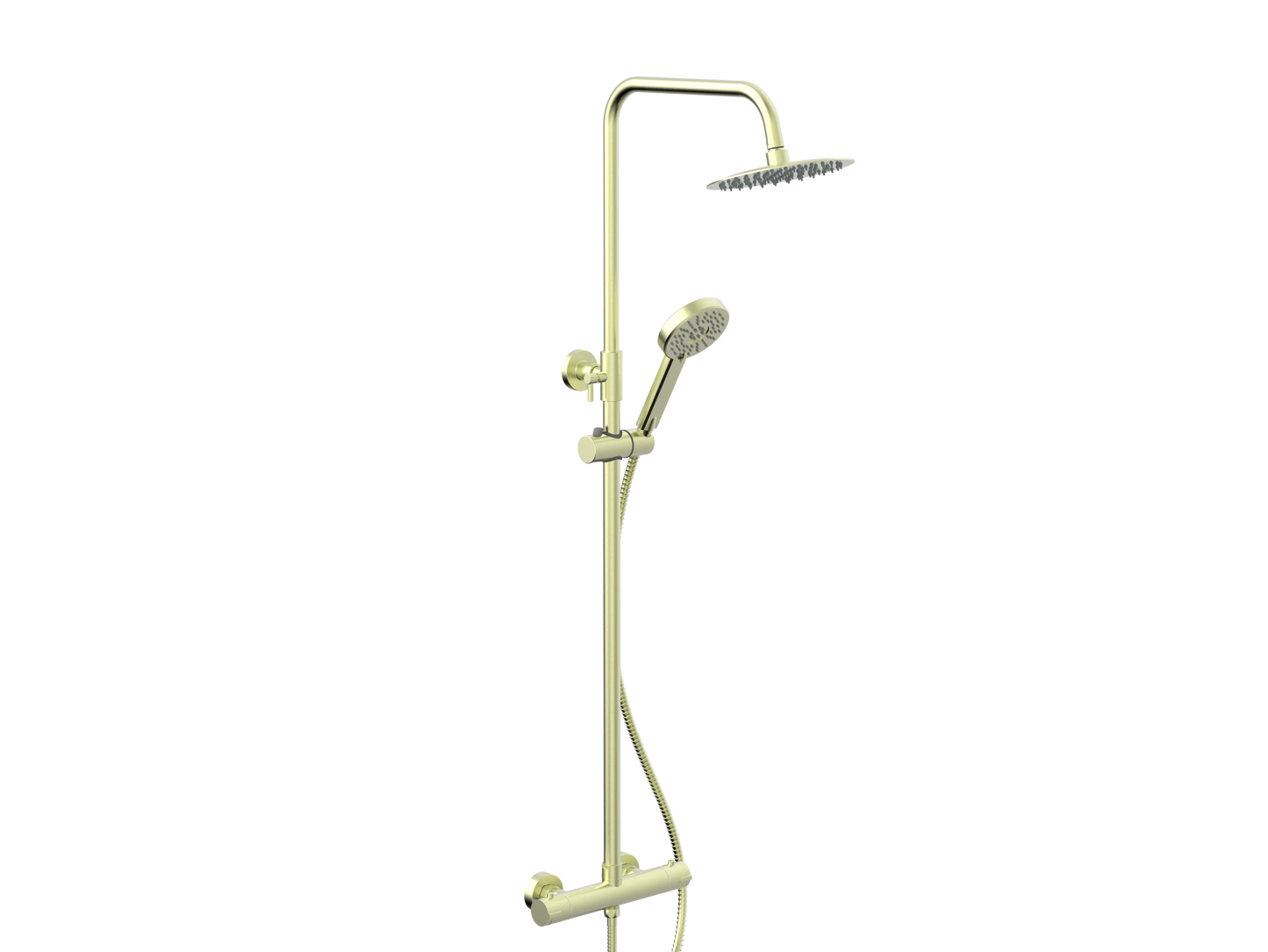 Swan Loughton PVD Coated Column Shower w/ Rail, Hose & Round Head - Brushed Brass