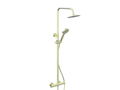 Swan Loughton PVD Coated Column Shower w/ Rail, Hose & Round Head - Brushed Brass